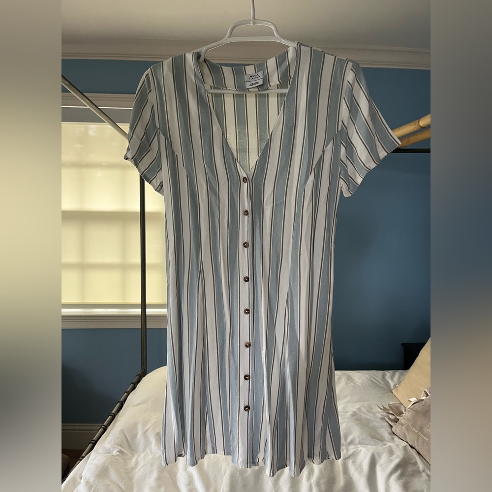 RVCA Striped V-Neck Button-Down Dress